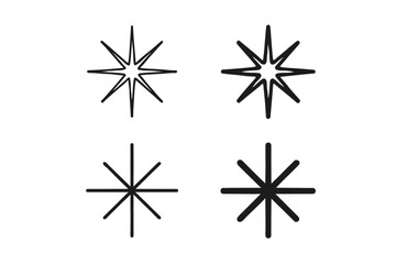 Collection of four starburst and asterisk graphic symbols in black and white