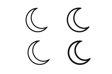 Fototapeta premium Four simple crescent moon icons in a clean outline style on a white background