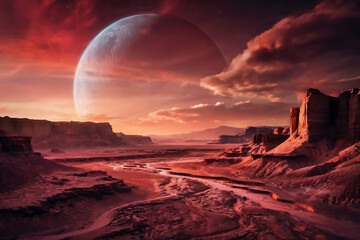 Alien Landscape Under The Moon