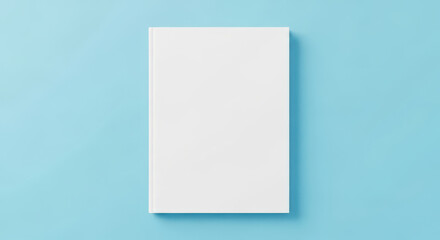 Blank White Book Cover Mockup on Light Blue Background A Clean and Simple Template for Product Presentation, Design Showcase, and Marketing Materials