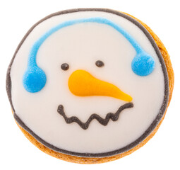 Snowman face gingerbread cookie isolated
