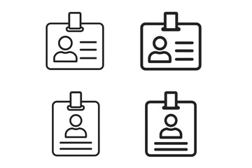 Set of four simple line art icons representing identification badges with person silhouette and lines