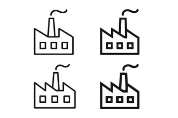 Obraz premium Set of four simple factory icons with smoke coming from chimneys, isolated on white background