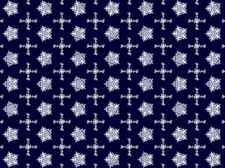 Traditional Hmong Indigo Batik Seamless Pattern with Geometric Floral and Cross Motifs