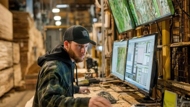 Technician observing digital readouts on a screen connected to sensors that monitor wood conditions for early detection of borer damage