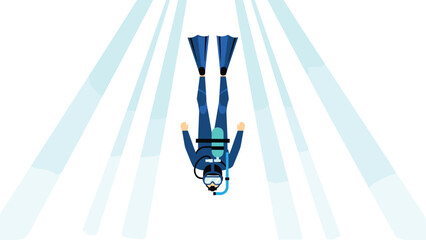 Diver exploring underwater: flat design of scuba adventure