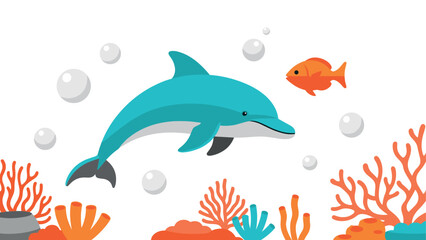 Fototapeta premium Colorful marine life with dolphin and fish amidst coral reefs