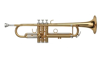 Obraz premium A shiny brass trumpet on a white background