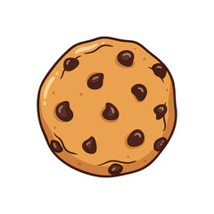 A cartoon-style chocolate chip cookie isolated on a white background