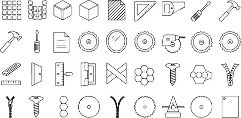 Diverse set of black and white tool and object icons
