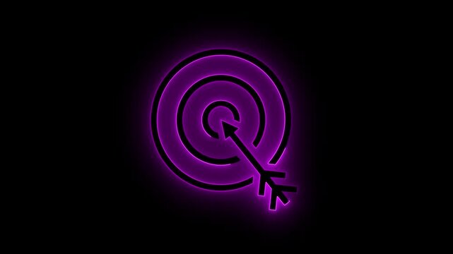 Glowing neon target icon animation. Abstract Arrow hitting the center of target - success business concept. business goals achievement, target icon. Military training ,Military target icon animation.