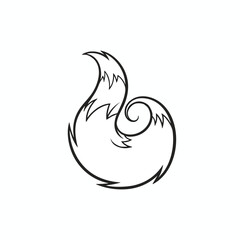 A stylized black and white illustration of a curled fox tail on a white backdrop