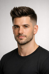 Fototapeta premium Handsome young man studio portrait with short hair and light stubble