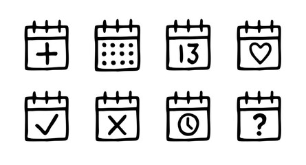 calendar date set day schedule planning variations handdrawn doodle illustration vector icon set