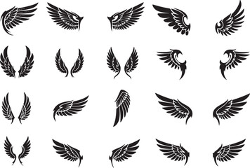 Fototapeta premium Assortment of stylized black wing illustrations wings