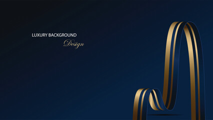 Luxury background vector design. Dark blue abstract background with curved ribbon and gold line. Suit for banner, backdrop, card, award, certificate and others