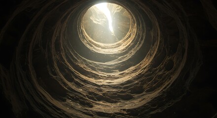 Light Beam Descending Into Deep Dark Underground Cave Shaft or Pit