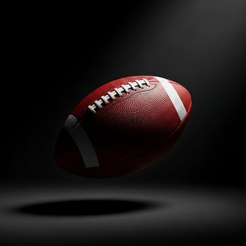 super bowl lix A dynamic studio shot of an american football floating against a dark, dramatic background