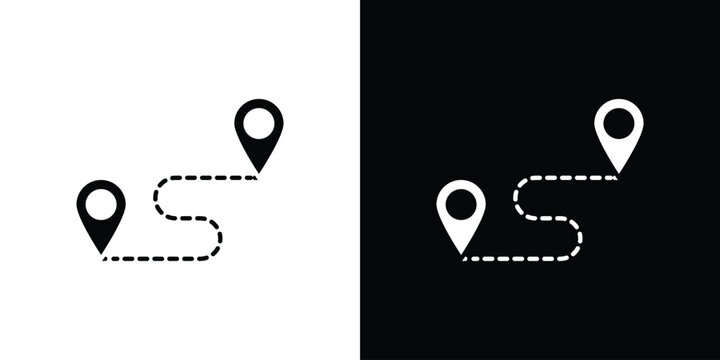 Route icon, silhouette pictogram. black icon set