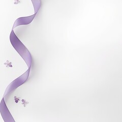 Purple Ribbon with Floral Accents on White Background