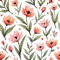 Elegant Floral Pattern with Colorful Blooms and Green Leaves Design