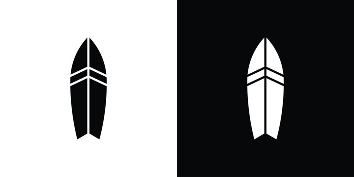 Surf board icon, silhouette pictogram. black icon set