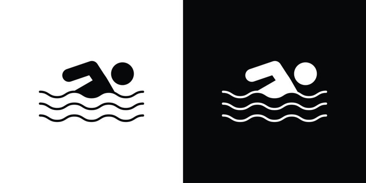 Swimming icon, silhouette pictogram. black icon set