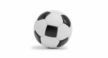 Fototapeta premium A black and white soccer ball on a plain white background, viewed from the front