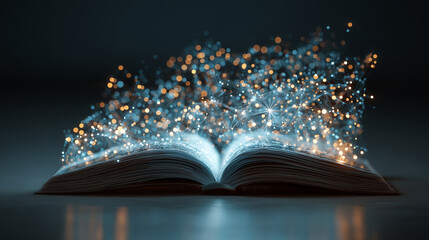 open book with glowing lights,digital, innovation and technology 