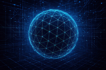 Cyber grid abstract polygon mesh sphere representing advanced digital transformation processes and AI automation concepts for technology focused creative projects