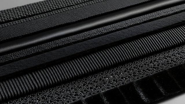 Different types of black rubber and plastic strips