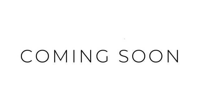 "Coming soon" text animation with Roll effect, thin oswald normal typeface, 4K footage on white background.