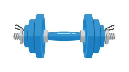 Blue dumbbell with plates on white background for fitness and weightlifting