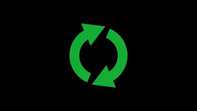 Animated green recycle icon with rotating arrows loop for sustainability on white background