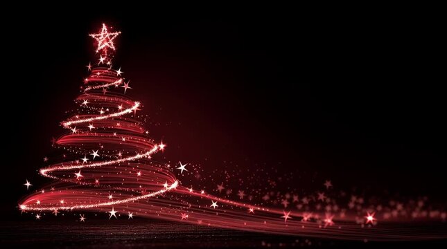 &Aacute;rbol decorado por navidad y luces que parecen estrellas, fondo rojo y negro