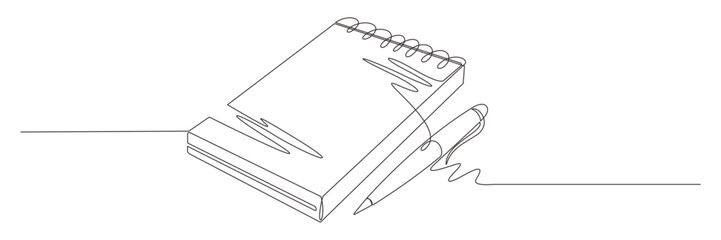 continuous line drawing of notepad with pen 1.eps