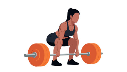Athletic woman weightlifting with barbell in dynamic pose on white background