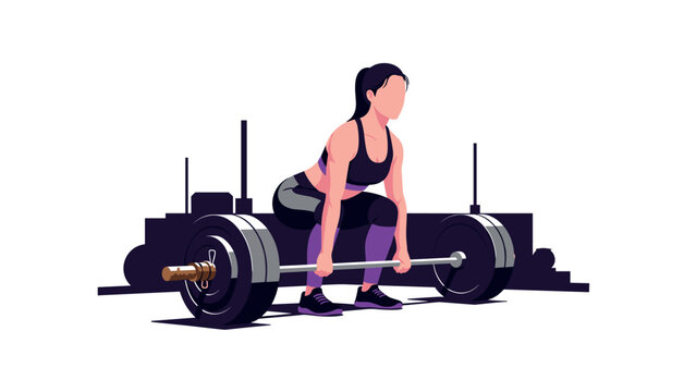 Fitness woman deadlifting in gym with urban background