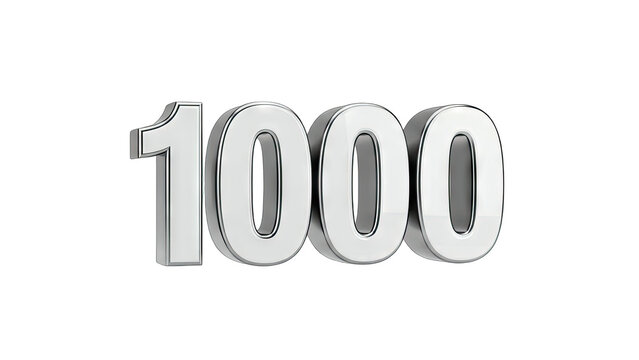 Shiny 3D Number 1000 on White Background