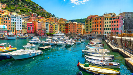 Boats in the Small Harbor of Camogli, Liguria, Italy