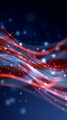 Fototapeta premium Vibrant Red White and Blue Starry Night Background with Glowing Lines and Sparkling Stars