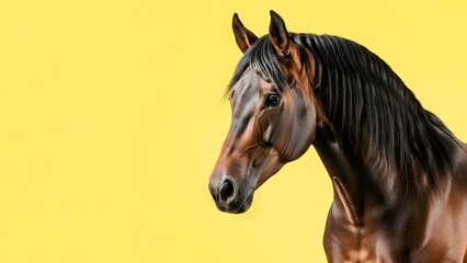 Fototapeta premium Minimalist Brown Horse Portrait on Vibrant Yellow Background