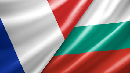 Obraz premium France and Bulgaria two national flags filling the entire frame, close-up view, edge-to-edge composition