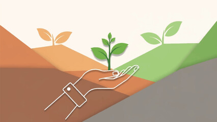 Nurturing a small plant with care in a serene environment from a gentle viewpoint