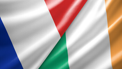 Obraz premium France and Ireland two national flags filling the entire frame, close-up view, edge-to-edge composition