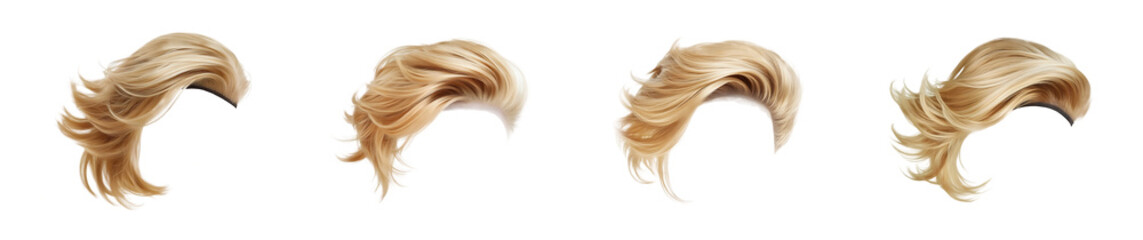 set of  Blond human male hair wig isolated on a png transparent background.