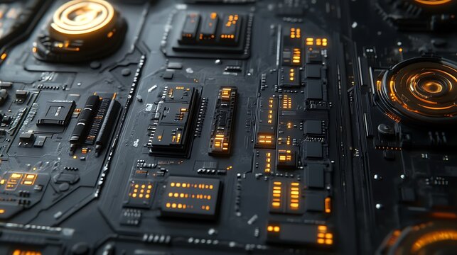 Circuit Board Glowing Components. - Powered by Adobe