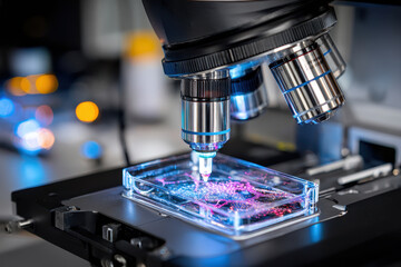Microscope capturing intricate details of biological samples in a laboratory setting