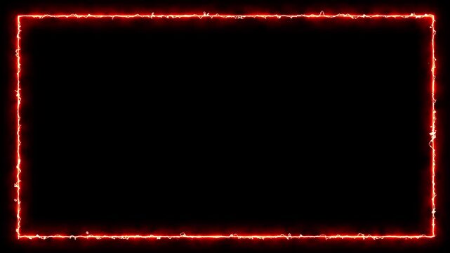 4K Red Neon Glowing Border Frame, Abstract Fire Energy Smoke Effect Loop, Futuristic Electric Plasma Lightning Frame for Gaming, Streaming, and Action Content Video Background.