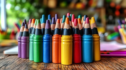 Colorful short pencils group.